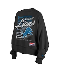 New Era Women's Black Detroit Lions Oversized Throwback Mineral Wash Crew Neck Sweatshirt