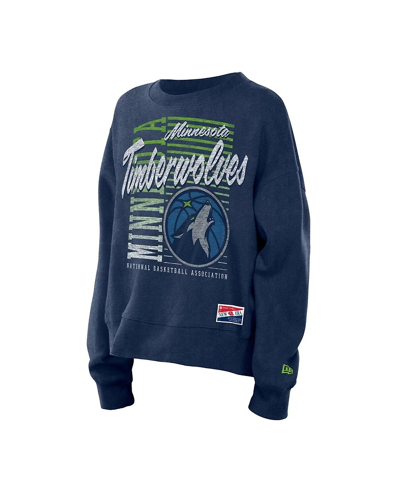 New Era Women's Navy Minnesota Timberwolves Boxy Throwback Mineral Wash Sweatshirt