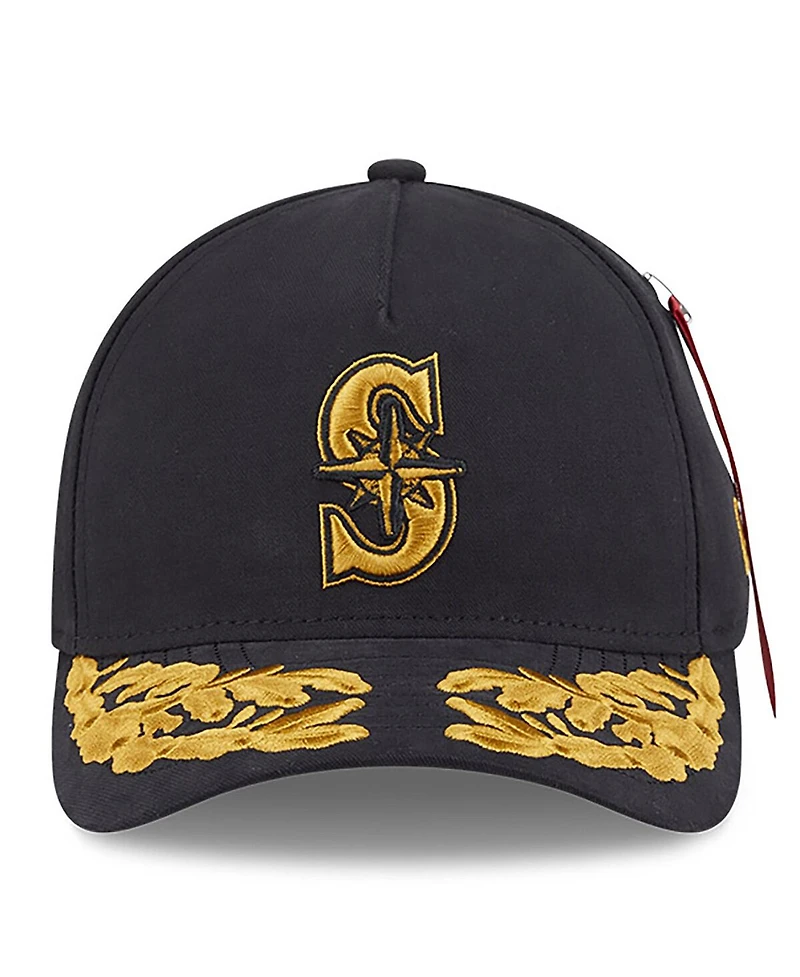 New Era x Alpha Industries Men's Black Seattle Mariners A-Frame 9FORTY Adjustable Hat