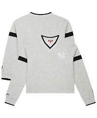 Mitchell & Ness Women's Heather Gray New York Yankees Cooperstown Collection V-Neck Cropped Toggle Sweatshirt