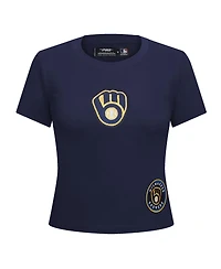 Pro Standard Women's Navy Milwaukee Brewers Game Day Classics Baby Doll Cropped T-Shirt