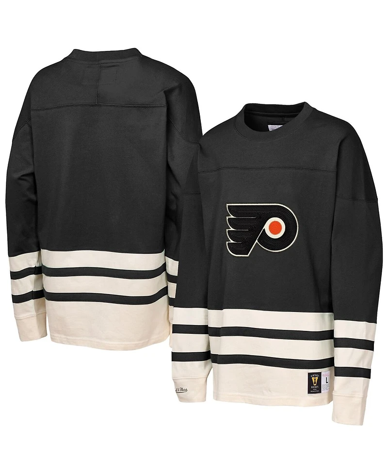 Mitchell & Ness Big Boys and Girls Black Philadelphia Flyers Chainstitch Heavyweight Long Sleeve Sweatshirt