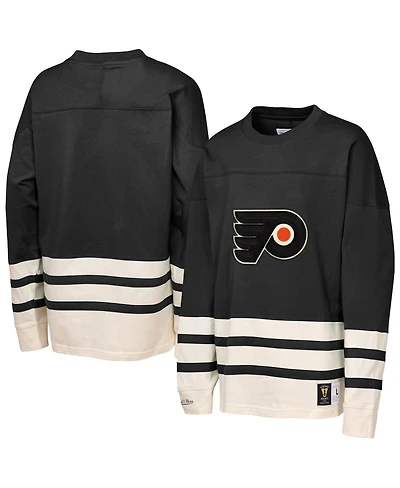 Mitchell & Ness Big Boys and Girls Black Philadelphia Flyers Chainstitch Heavyweight Long Sleeve Sweatshirt