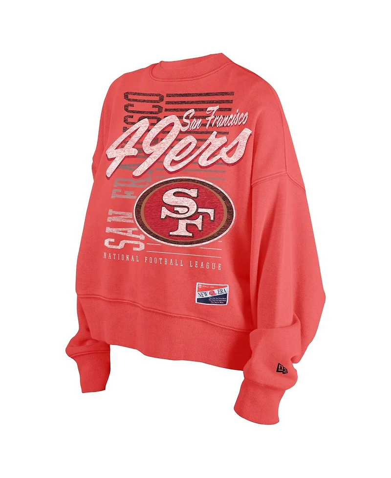 New Era Women's Scarlet San Francisco 49ers Oversized Throwback Mineral Wash Crew Neck Sweatshirt