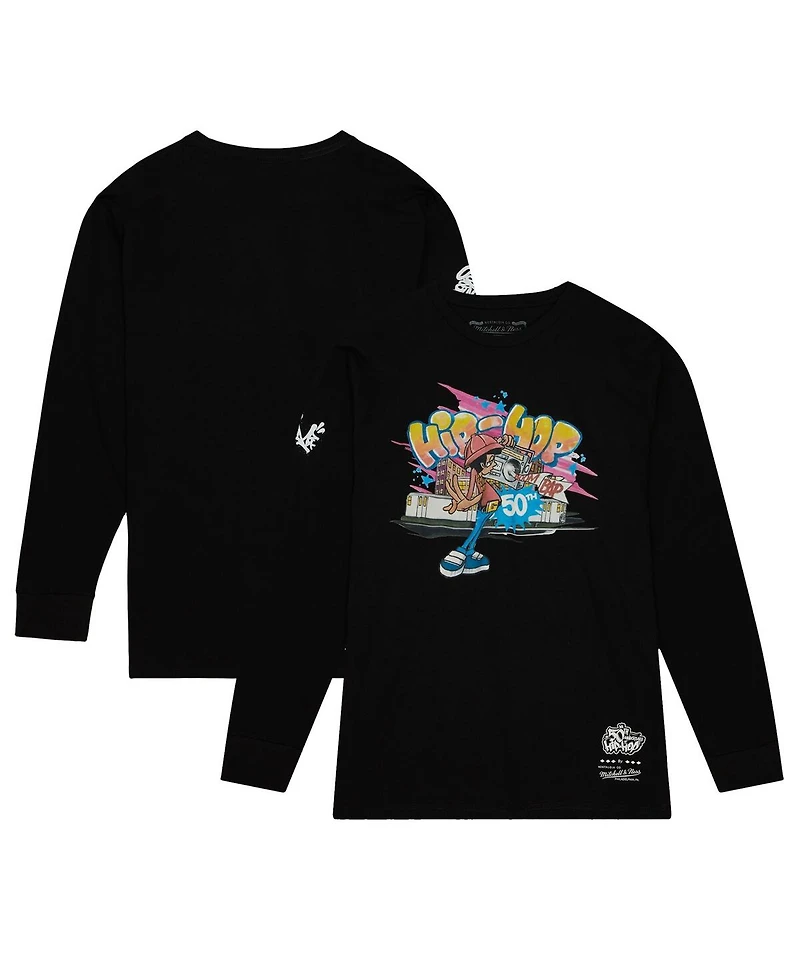Mitchell & Ness Men's and Women's Black 50th Anniversary of Hip-Hop Graffiti Long Sleeve T-Shirt