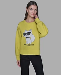 Karl Lagerfeld Paris Petite Crewneck Long-Sleeve Knit Sweater