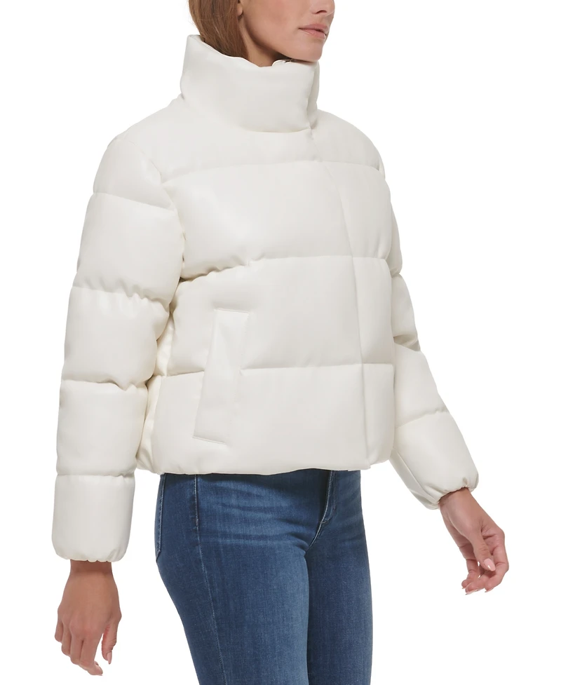 Calvin Klein Women's Short Faux-Leather Puffer Jacket