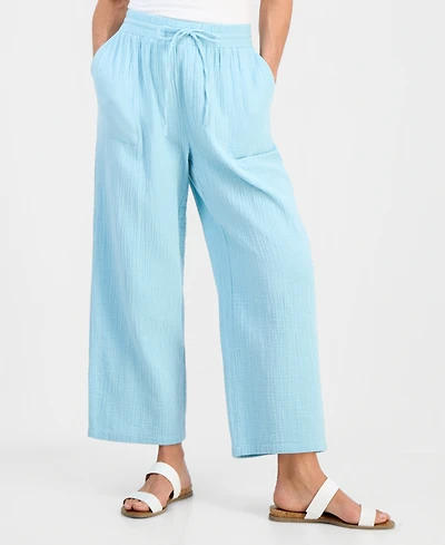 Style & Co Petite Gauze Wide-Leg Pull-On Pants, Created for Macy's