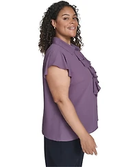 Calvin Klein Plus Solid Cap Sleeve Ruffle Front Top