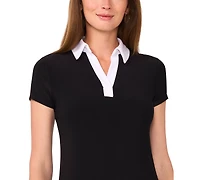 Msk Women's Short-Sleeve Combo Collar Dress