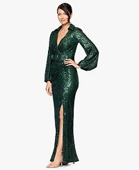 Betsy & Adam Women's Sequin Collared Long Dress