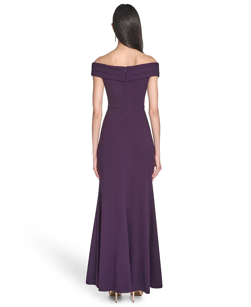 Eliza J Petite Off Shoulder Pleated Ruffle Gown