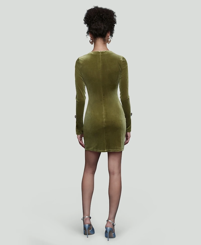 Avec Les Filles Women's Long-Sleeve Stretch Velvet Mini Dress