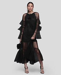 Avec Les Filles Women's Polka Dot Ruffle Tiered Maxi Dress