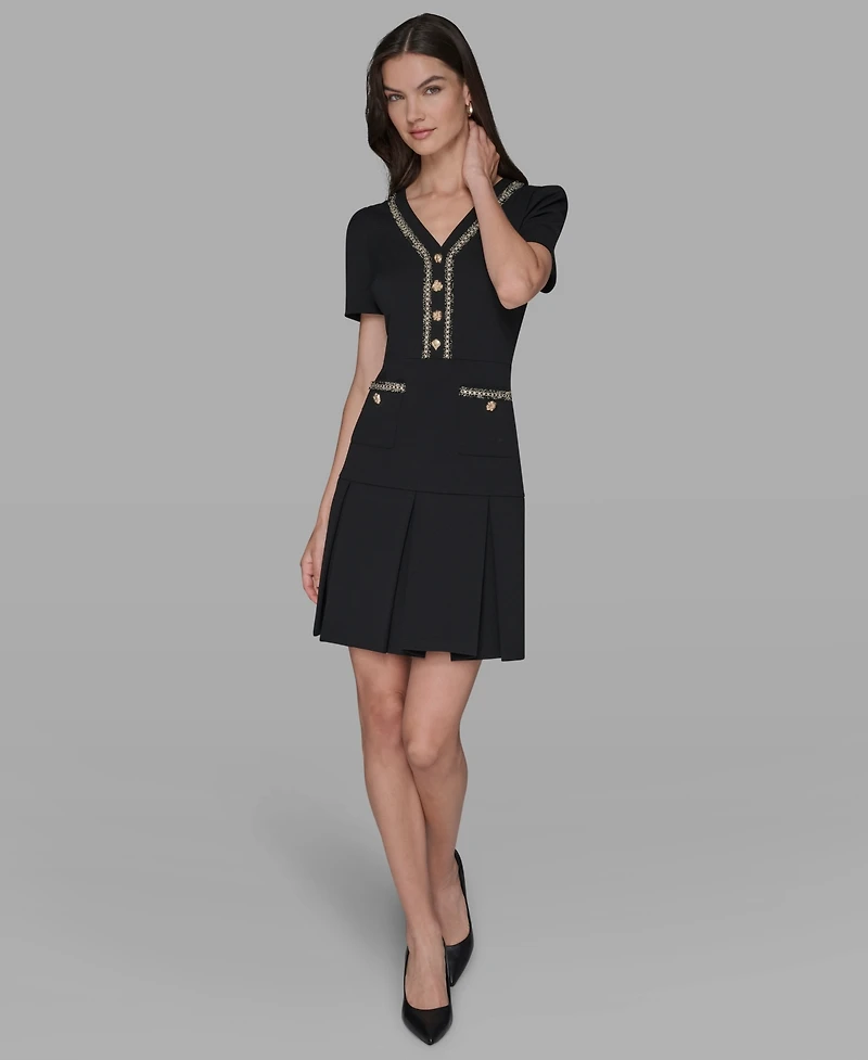 Karl Lagerfeld Paris Women's V-Neck A-Line Dress