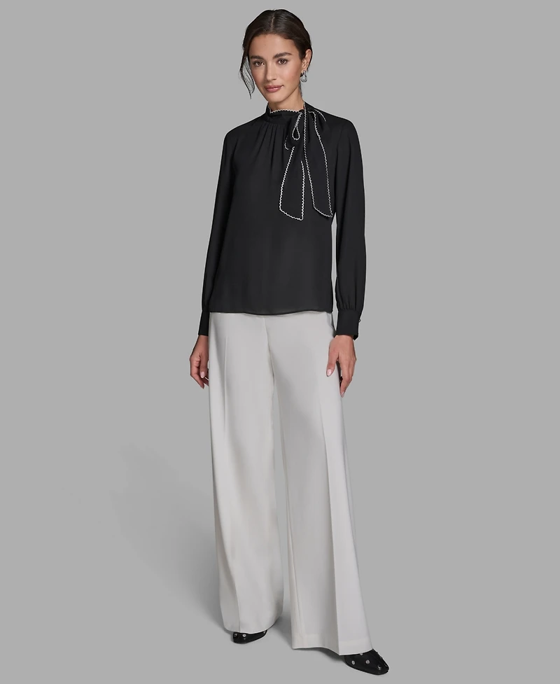 Bcbg Women's Long-Sleeve Tie Neck Top