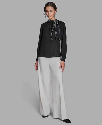 Bcbg Women's Long-Sleeve Tie Neck Top