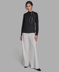 Bcbg Women's Long-Sleeve Tie Neck Top