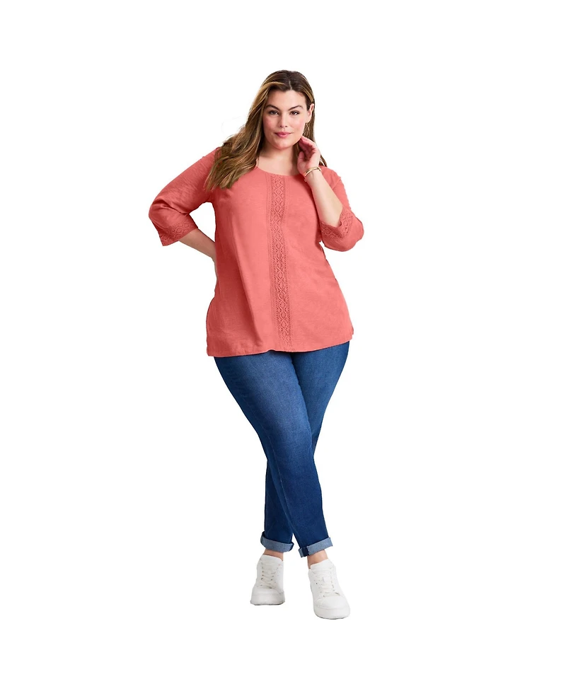 Avenue Women's Plus Crochet Trim Tunic
