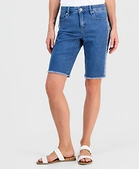Style & Co Petite Mid-Rise Embroidered Raw-Edge Bermuda Shorts, Macy's Exclusive