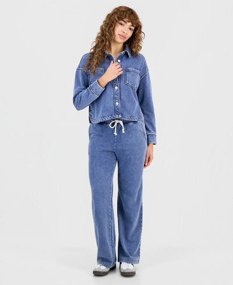And Now This Petite Faux-Denim Knit Button-Front Shacket, Macy's Exclusive