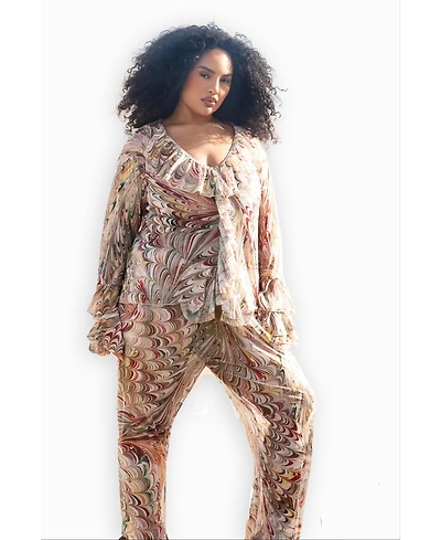 Fashion-szn Curve Women's V-Neck Ruffle Printed Resort Top