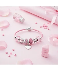 Bling Jewelry My Wife Heart Charm Bracelet Pink Leather Sterling Silver Beads 6.5-8.5 Inch