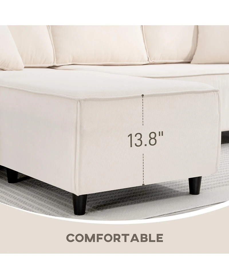 Homcom Chaise Sectional Sofa, Corduroy Fabric Corner Couch,