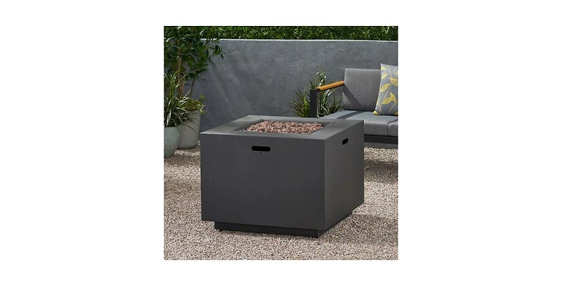 Flynama 33" Outdoor Iron Square Propane Fire Pit, Tank Inside, Brushed Brown