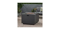 Flynama 33" Outdoor Iron Square Propane Fire Pit, Tank Inside, Brushed Brown