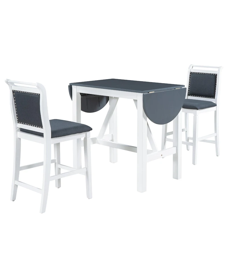 3-Piece Wood Counter Height Drop Leaf Dining Table Set with 2 Upholstered Dining Chairs for Small Place