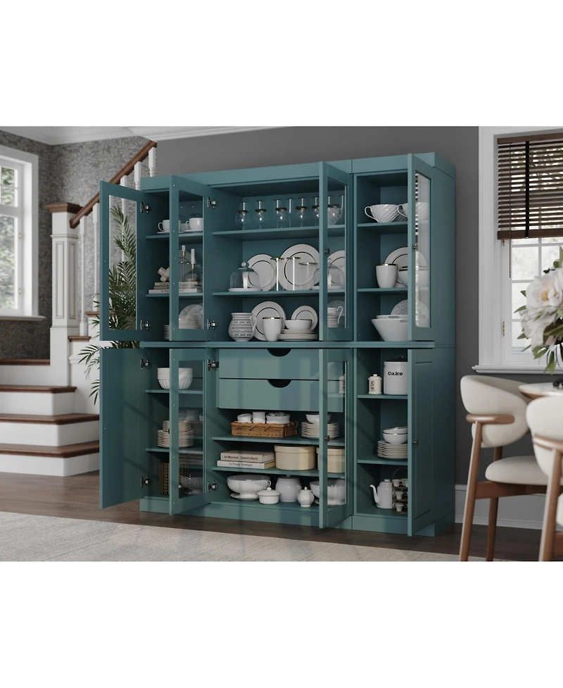 Palace Imports 100% Solid Wood 65" Pantry China Cabinet with Raised Panel, Clear Glass Doors