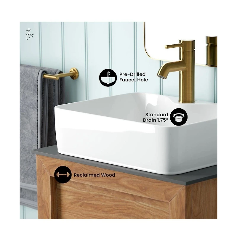 Swiss Madison24" Reclaimed Wood Vanity, Slate Countertop and Single Hole Vessel Sink