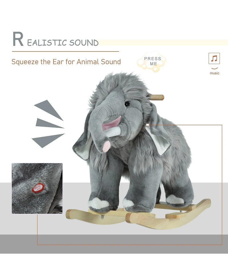 Qaba Kids Rocking Horse, Mammoth Shaped Ride on Horse with Realistic Sound