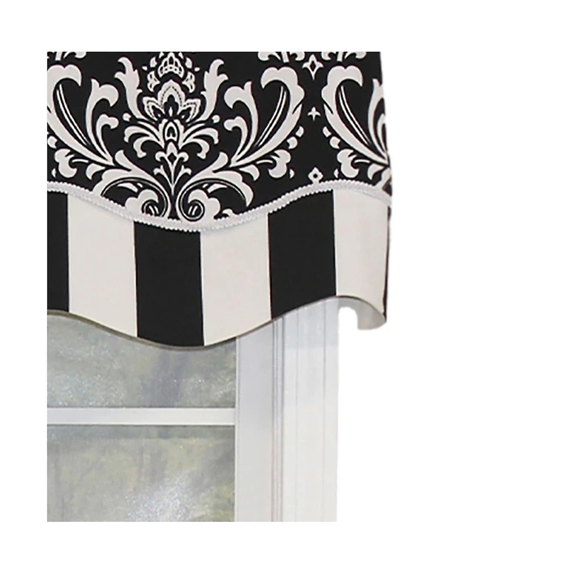 Rlf Home Ozbourne Glory Valance Gray. 3" Rod Pocket, Layered, Trimmed. 50"W X 16"L