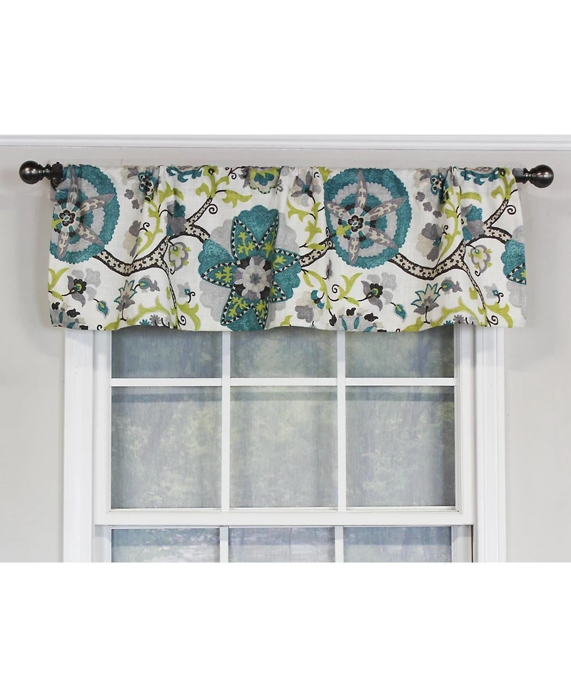 Rlf Home Floribunda Tailored 100% Cotton with Fully Lined 3" Rod Pocket Valnance for Windows 50" x 14" Turquoise