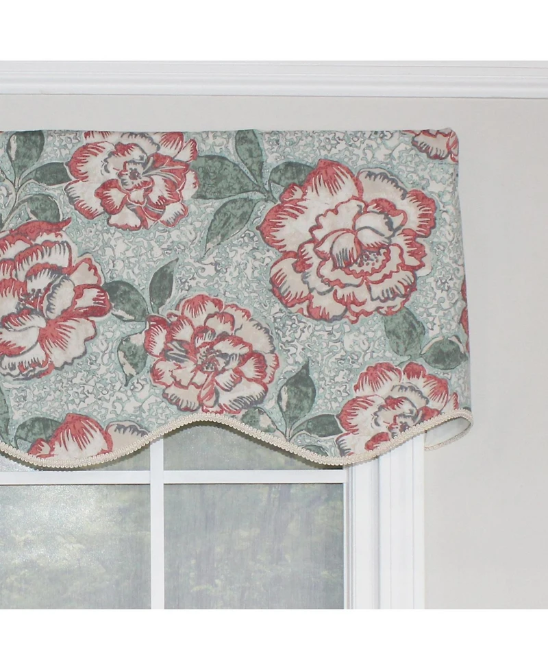 Rlf Home Peony Bowl Trimmed Provance 100% Cotton with Fully Lined 3" Rod Pocket Valnance for Windows 50" x 15" Coral