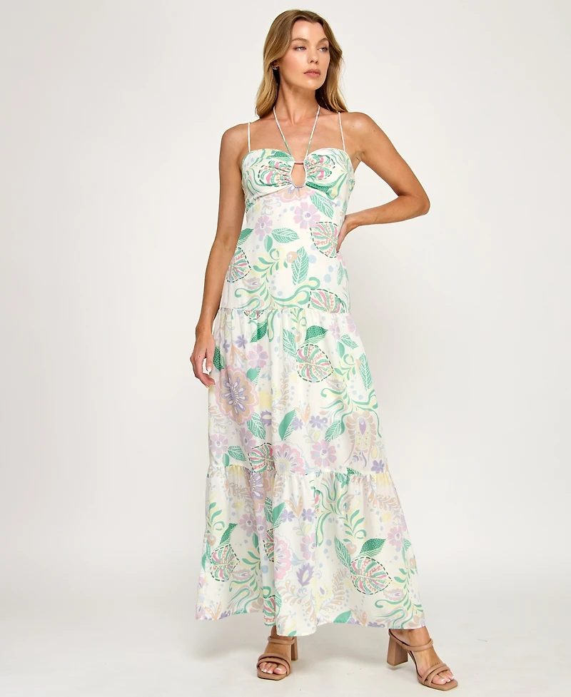 Beauty & Grace/K&K Clothing Llc Juniors' Keyhole Halter Maxi Dress