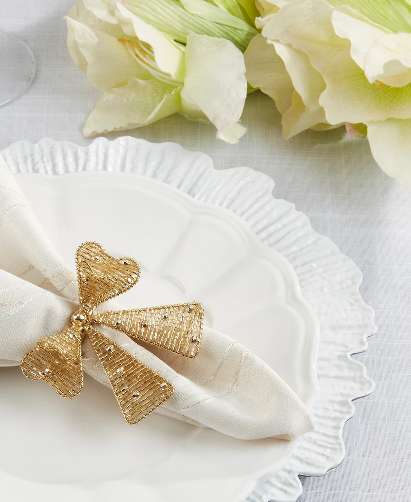 Saro Lifestyle Beaded Bow Napkin Ring, Set of 4