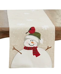 Saro Lifestyle Linen Blend Snowman Table Runner, 16" x 70"