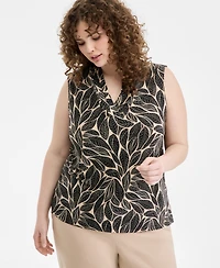 Anne Klein Plus Printed Triple-Pleat V-Neck Top