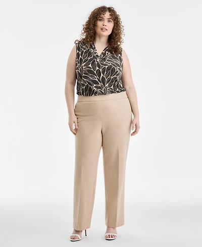 Anne Klein Plus Mid-Rise Pull-On Straight Pants