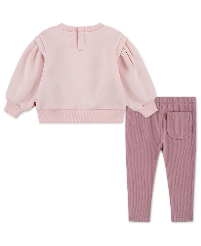 Levi's Baby Girls Blouson-Sleeve Crewneck Top and Pants, 2-Piece Set