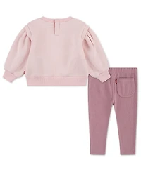 Levi's Baby Girls Blouson-Sleeve Crewneck Top and Pants, 2-Piece Set