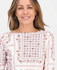 Style & Co Peite Printed Boat-Neck Pima Cotton Top, Macy's Exclusive