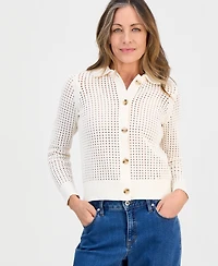 Style & Co Petite Open-Stitch Button-Front Cotton Cardigan, Macy's Exclusive