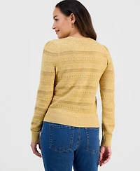 Style & Co Petite Crewneck Pointelle Long-Sleeve Sweater, Macy's Exclusive