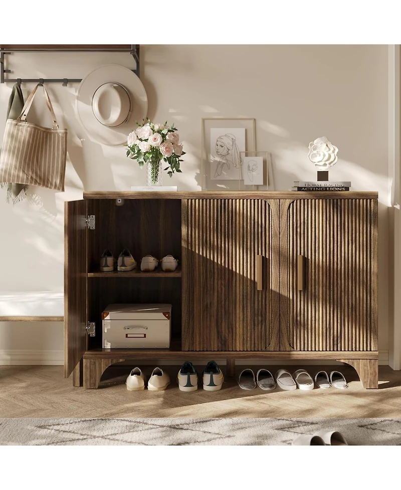 Sugift Modern Farmhouse Tv Stand, 2-Door Tv Cabinet for Tv up to 65"