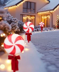 Northlight Lighted Peppermint Candy Christmas Outdoor Pathway Markers, Set of 3