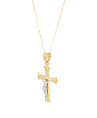 Macy's Polished Crucifix Cross Pendant Necklace in 10k Yellow and White Gold